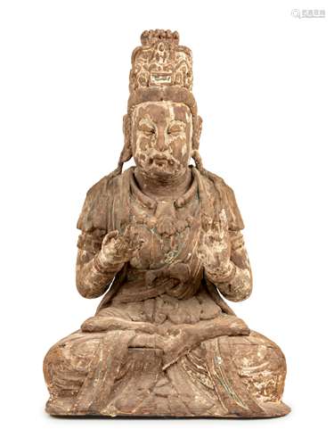 A Chinese Carved Wood Guanyin Height 36 x Width 22 x