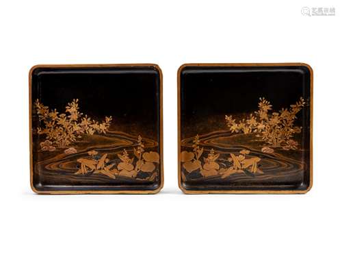 A Pair of Japanese Gilt and Black Lacquer Rectangular