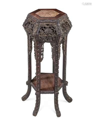 A Chinese Export Carved Hardwood Side Table  Height 32