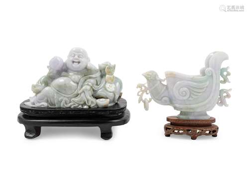 Two Chinese White and Pale Celadon Jadeite Carvings