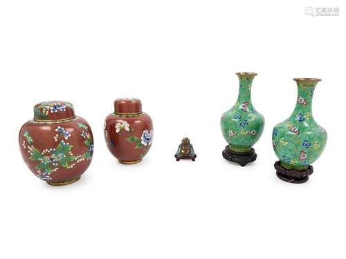 Five Chinese Cloisonne Enamel Articles Height of