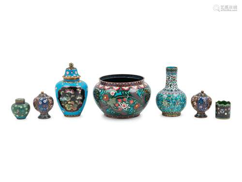 Seven Japanese Cloisonne Enamel Articles Diameter of