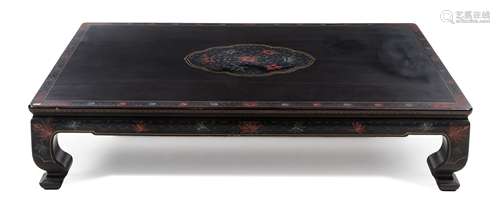 A Large Chinese Black Lacquered Coffee Table Height 13