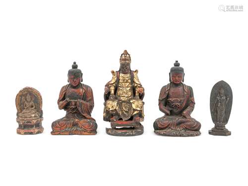 A Group of Five Carved Buddhas  Height of tallest 9 1/2