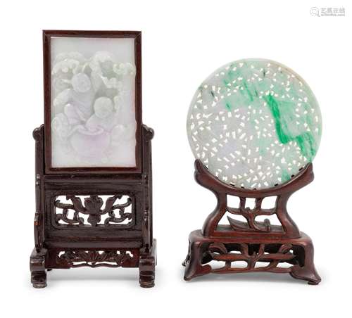 Two Chinese Jadeite Table Screens Height of taller 7.5