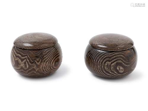 A Pair of Chinese Hardwood Covered Boxes  Height of