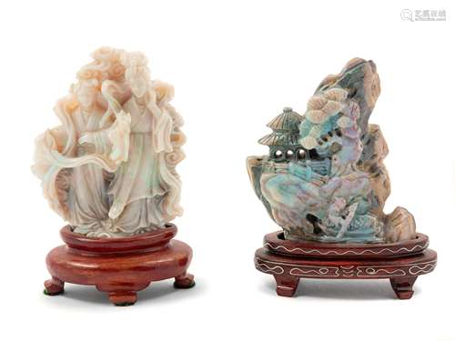 Two Chinese Opal Carvings  Height of taller 3 3/8 in.,