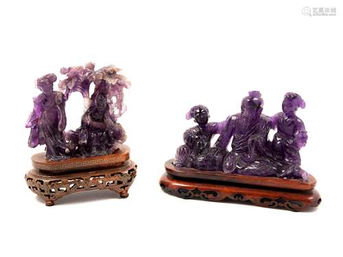 Two Chinese Amethyst Figural Groups  Height of taller 4