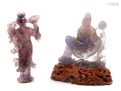 Two Chinese Hardstone Figures of Female Immortals