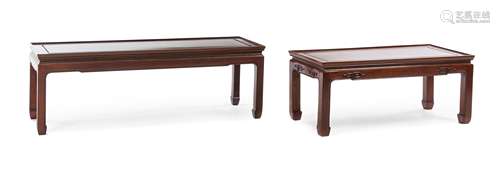 Two Chinese Rosewood Benches Height of larger 19