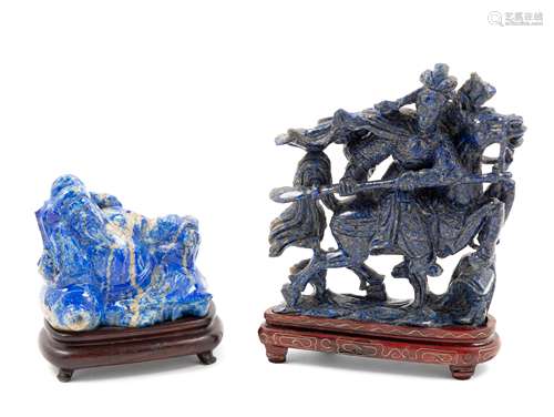 Two Chinese Lapis Lazuli Figures  Height of taller 6