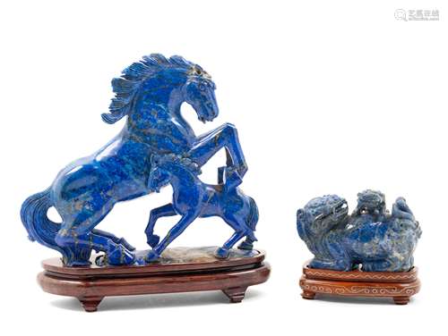 Two Chinese Lapis Lazuli Figures of Animals  Height of