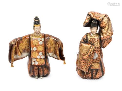 Two Japanese Mixed Metal Figures of Males Height of