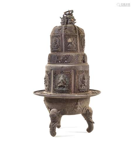 A Large Japanese Bronze Incense Burner Height 44 in.,