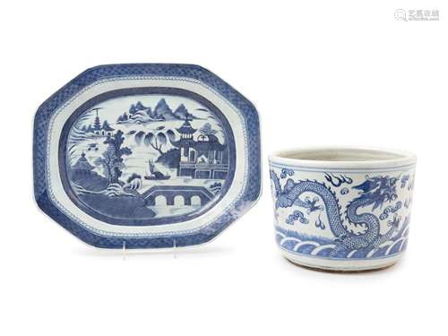 Two Chinese Blue and White Porcelain Wares Length of