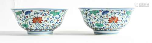 A Pair of Wucai Porcelain Bowls Diameter 5 1/2 inches.