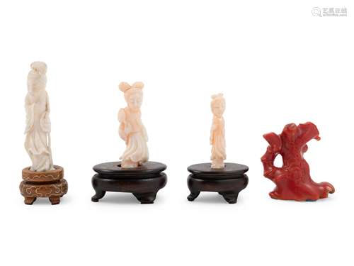 Four Small Chinese Coral Carvings  Height of tallest 3