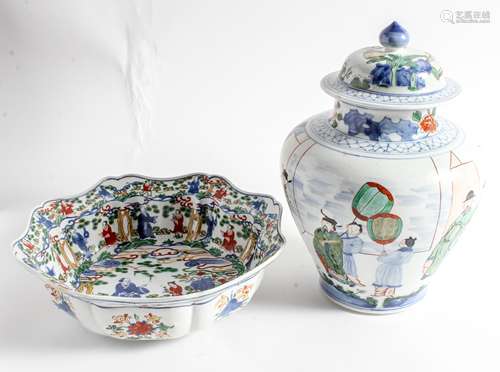 Two Chinese Wucai Porcelain Articles Height of larger