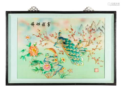 Seven Chinese Framed Wall Panels Height of largest 25