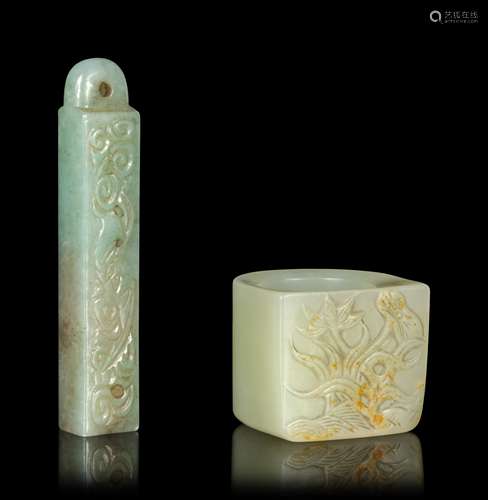 Two Chinese Jade Articles Length of taller 2 3/4 in., 7