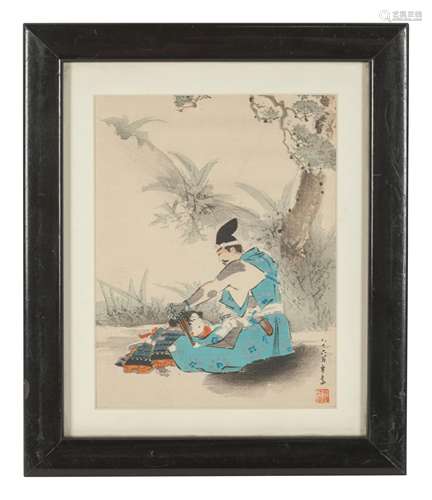 Six Japanese Woodblock Prints Height of largest 14 3/4