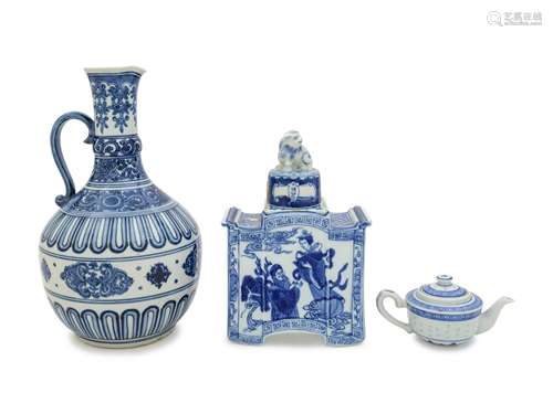 Three Chinese Blue and White Porcelain Articles Height