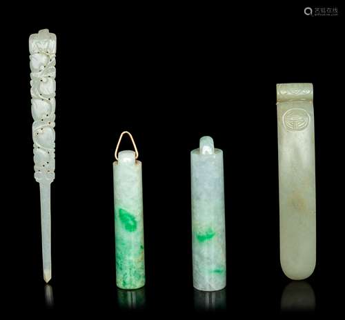 Four Chinese Jade and Jadeite Jewlery Length of largest