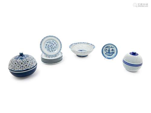 Ten Chinese and Japanese Blue and White Porcelain Wares