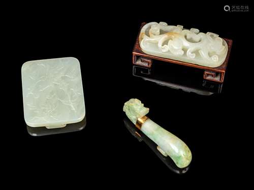 Three Chinese Jade and Jadeite Belt Ornaments  Length 3