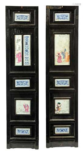 Two Chinese Porcelain Inset Hardwood Wall Panels Height