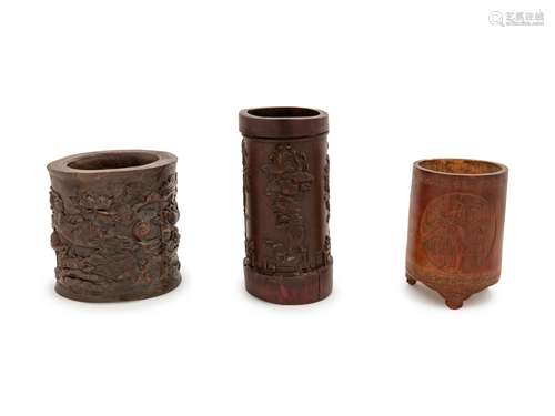 Three Chinese Bamboo Brush Pots, Bitong Height of