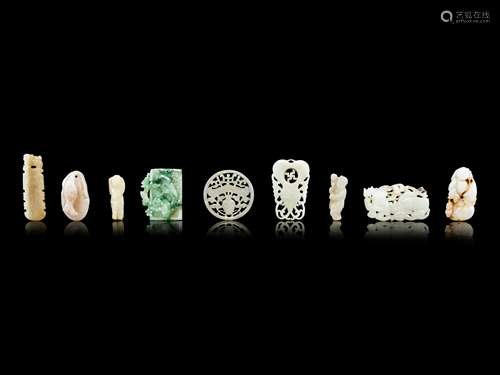 Nine Chinese Jade, Jadeite, and Hardstone Pendants