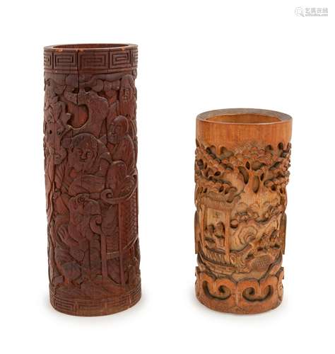 Two Large Chinese Bamboo Brush Pots, Bitong Height of