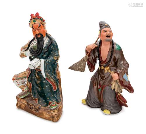 Two Chinese Polychrome Enameled Figures Height of