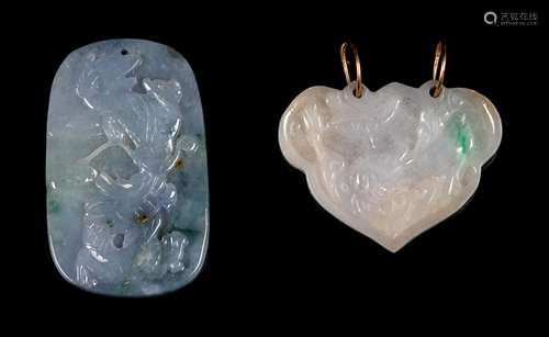 Two Chinese Jadeite Pendants Larger: width 1 3/4 in., 4