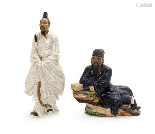 Two Chinese Pottery Figures of Males Height of taller