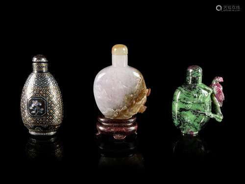 Three Chinese Snuff Bottles Height of tallest 2 3/8