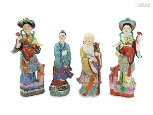 Four Chinese Famille Rose Figures of Immortals Height