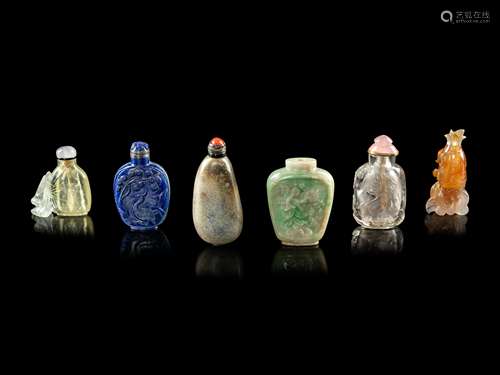 Six Chinese Hardstone Snuff Bottles Height of largest 2