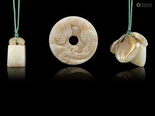 Three Chinese Celadon Jade Pendants Diam of largest 2