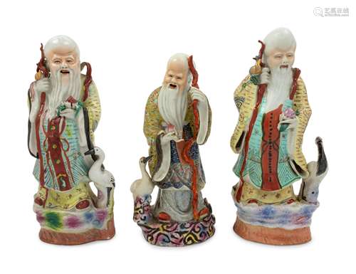 Three Chinese Famille Rose Porcelain Figures of Shoulao