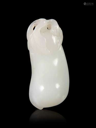 A Chinese White Jade Eggplant Pendant Length 2 1/4 in.,