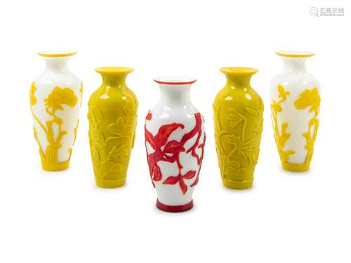 Five Chinese Peking Glass Vases Height of tallest 9