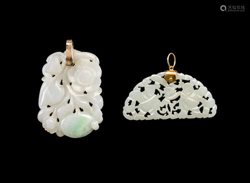 Two Chinese Reticulated Jade and Jadeite Pendants