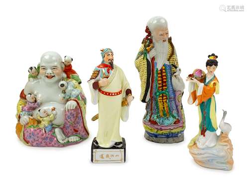 Four Chinese Famille Rose Porcelain Figures Height of