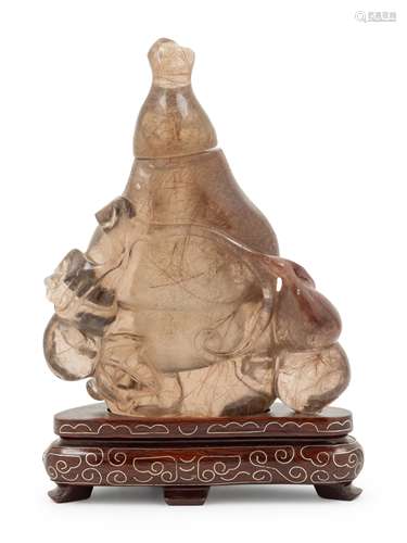 A Chinese Hair Crystal Gourd-Form Covered Vase Height 5