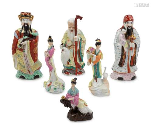 Six Chinese Famille Rose Porcelain Figures of Immortals