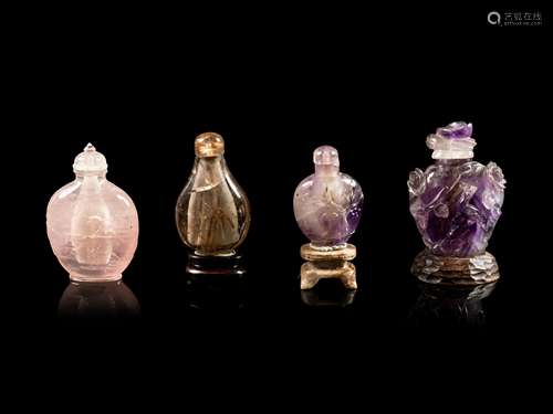 Four Chinese Hardstone Snuff Bottles Height of tallest