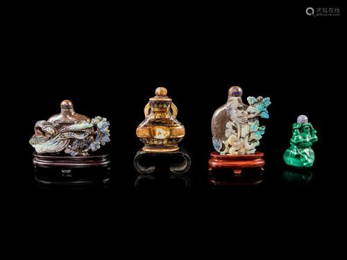 Four Chinese Hardstone Snuff Bottles  Height of tallest