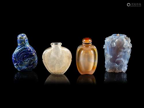 Four Chinese Hardstone Snuff Bottles Height of largest